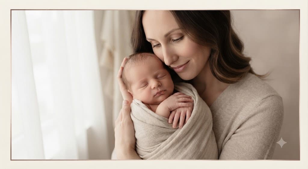 Newborn swaddled and sleeping in a woven basket